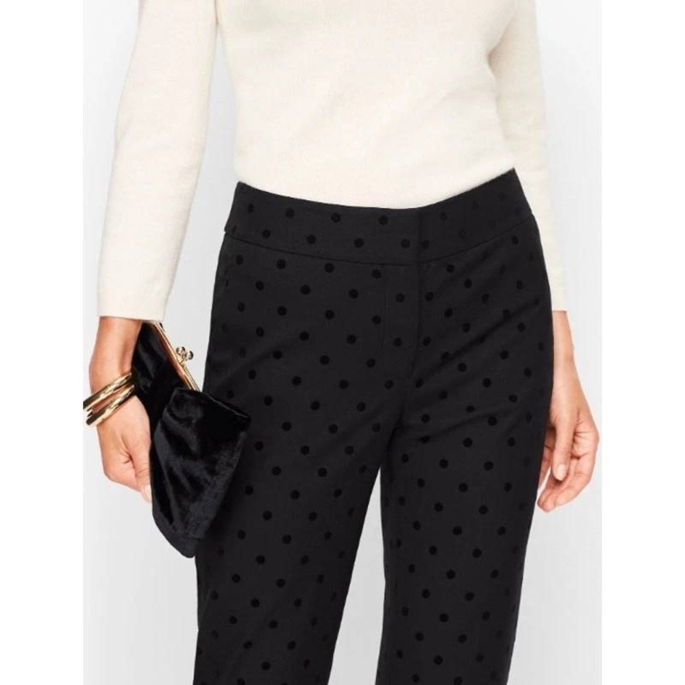 Talbots Hampshire Ankle Pants Womens 4 Black Velvet Polka Dot Trousers 30x28‎